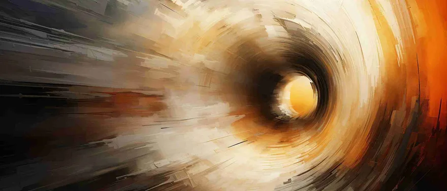Turbinio di ocra e bianco in movimento attorno a un nucleo luminoso