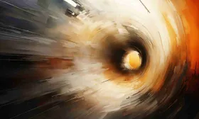 Turbinio di ocra e bianco in movimento attorno a un nucleo luminoso